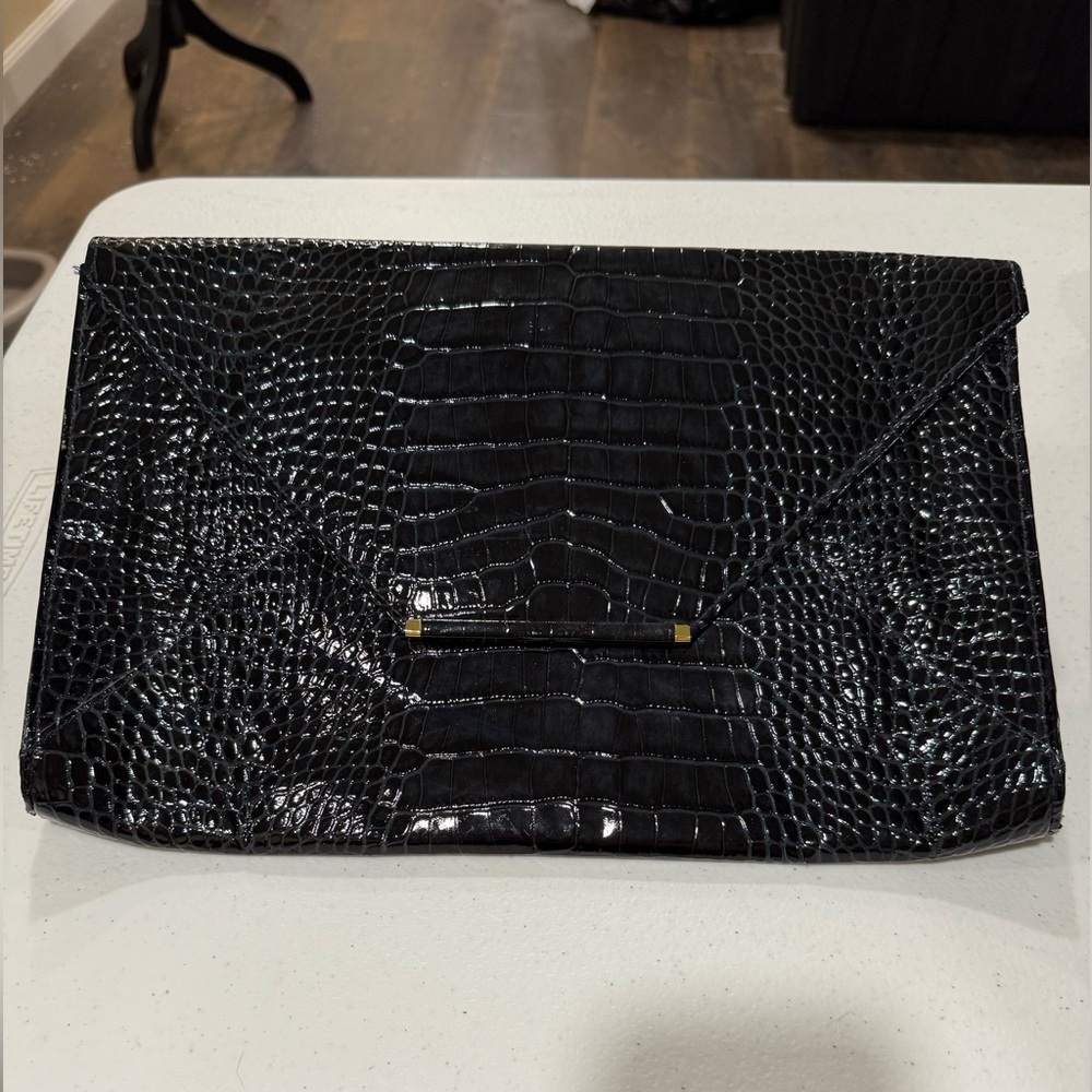 Abas Black Croc Embossed Envelope Clutch